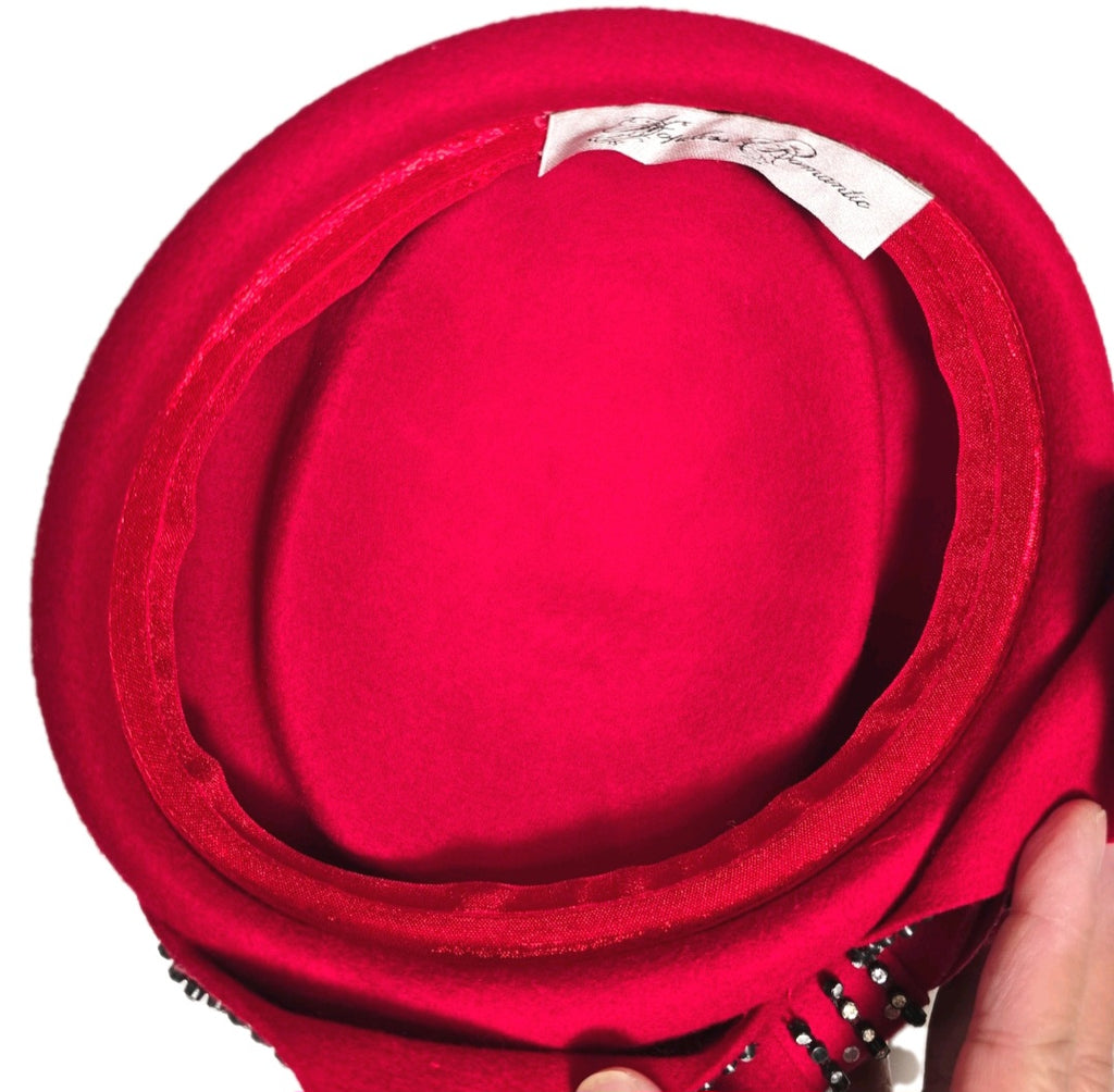 Hopeless Romantic 100% Wool  Red Church Wedding Derby Fascinator Hat with Bow
