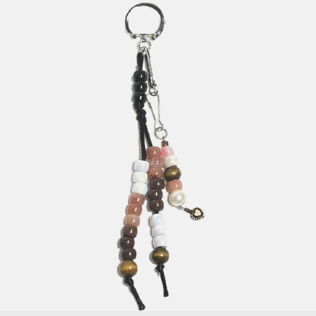 New Brown Labubu Inspired  Multi Strand Mixed Beaded Bag Charm Key Holder Keychain