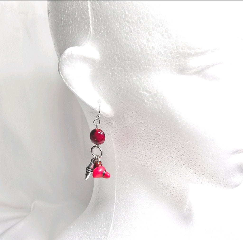 Red Bohemian Chic Rustic Mixed Beaded Statement Earrings. Southwestern Aesthetic