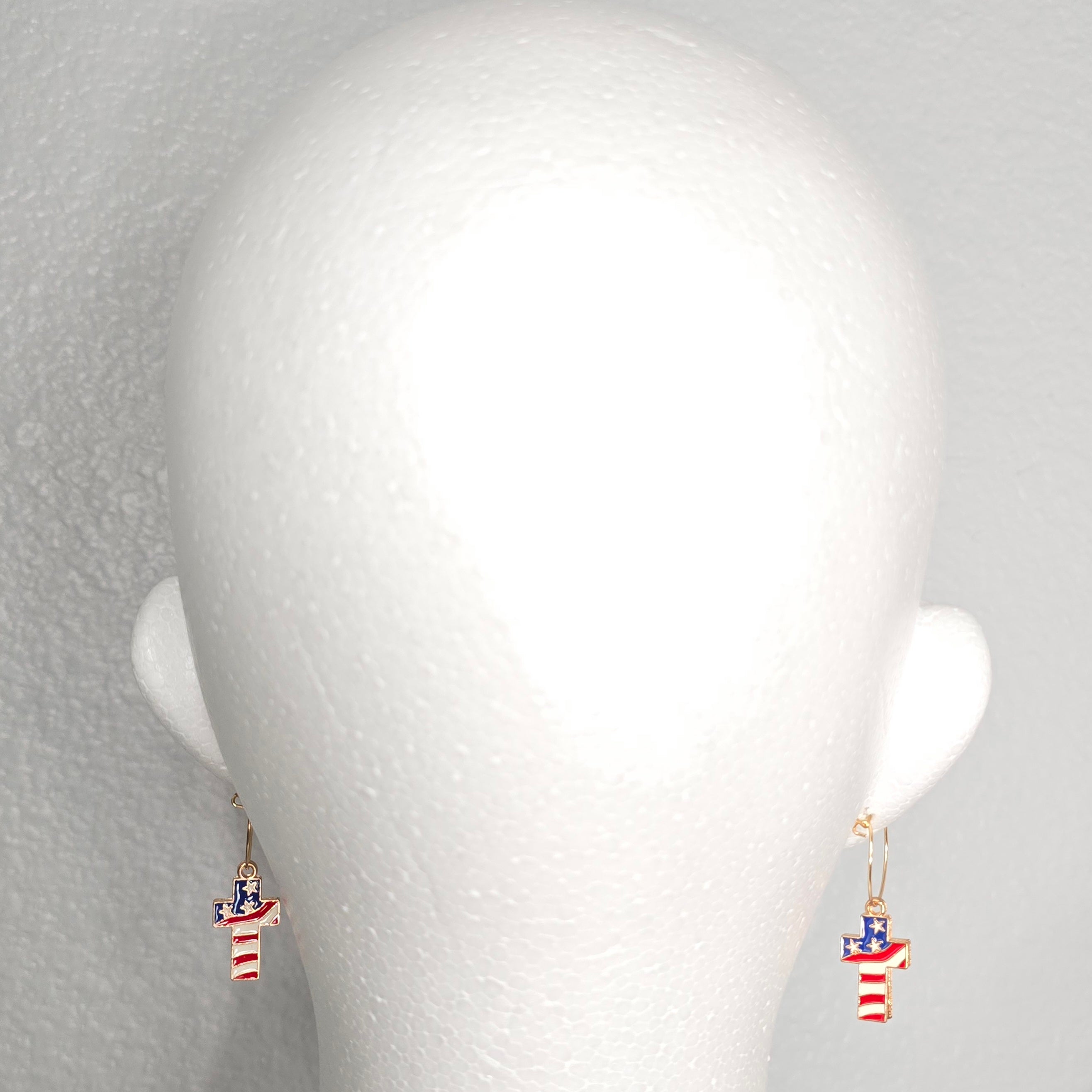 Cross Enamel American Flag  Patriotic Independence Day July 4th  Themed Earrings