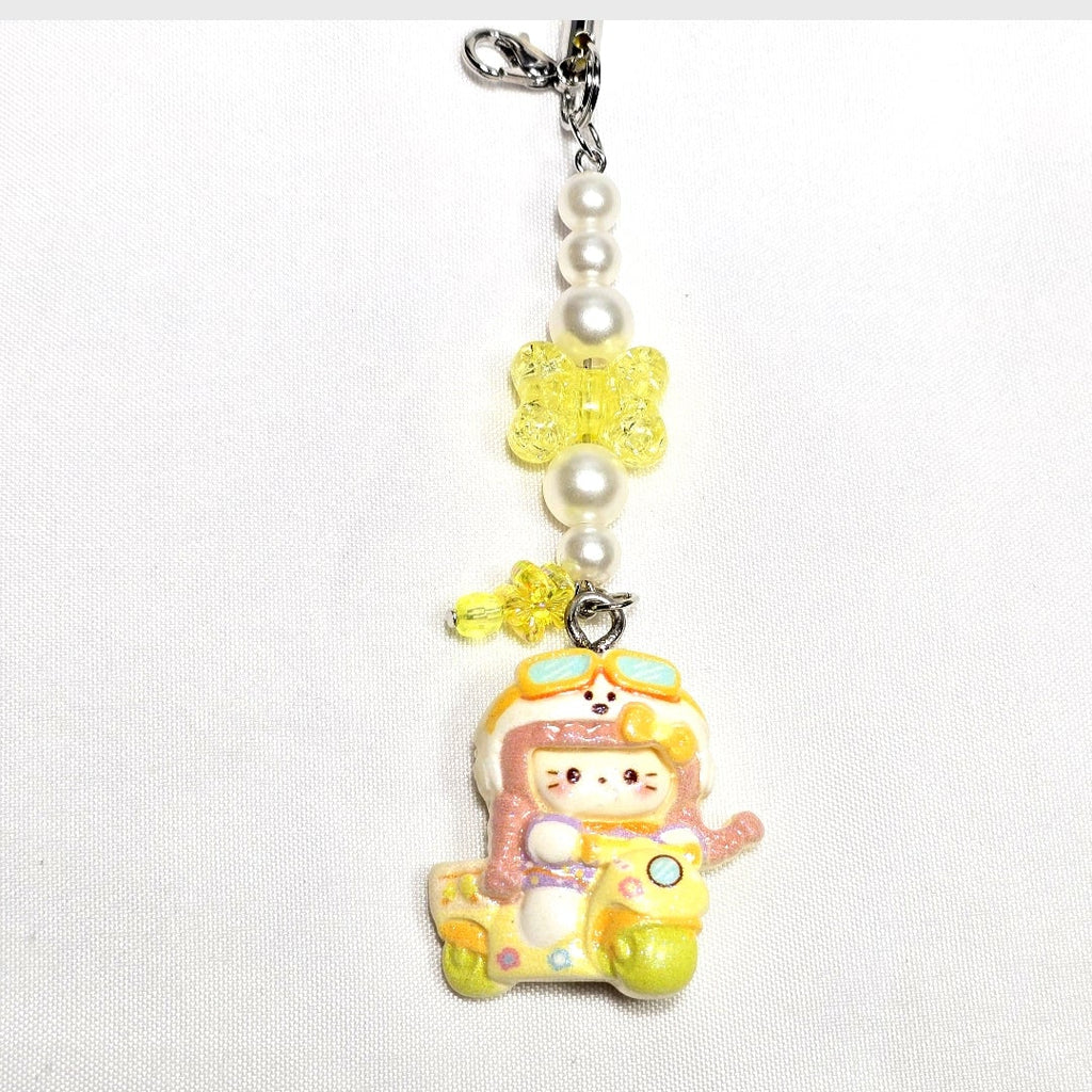 Whimsical Kawaii Beaded Kitty Girl Keychain or Phone Bag Charm