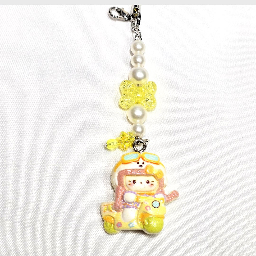 Whimsical Kawaii Beaded Kitty Girl Keychain or Phone Bag Charm