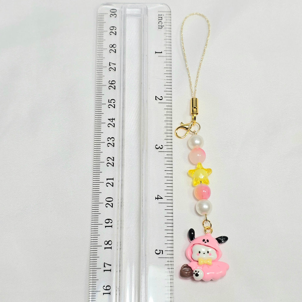 Cute Pink Pochacco Kawaii Beaded Key Chain or Phone Charm