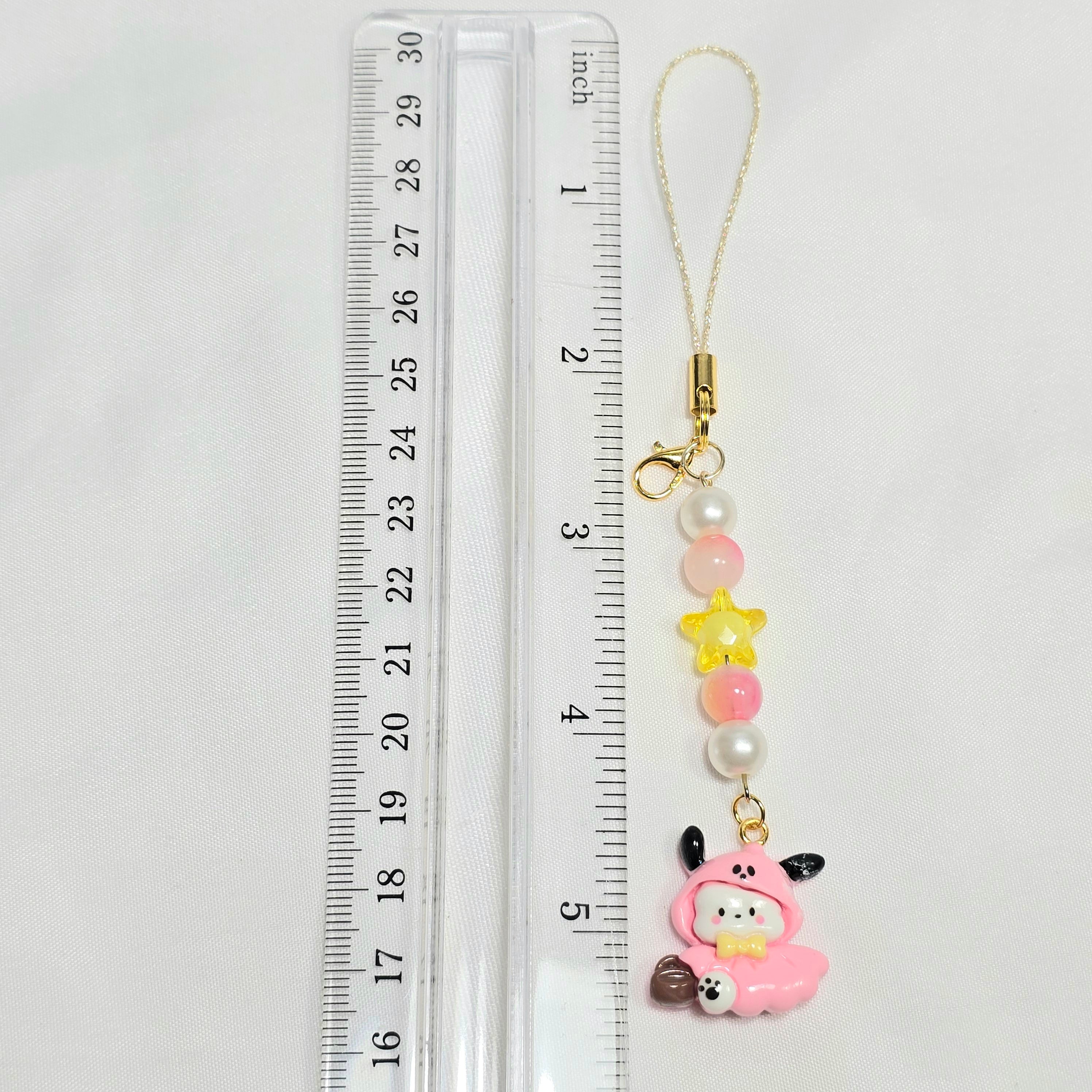 Cute Pink Pochacco Kawaii Beaded Key Chain or Phone Charm