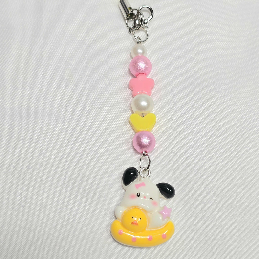 Cute Yellow Pochacco Kawaii Beaded Key Chain or Phone Charm