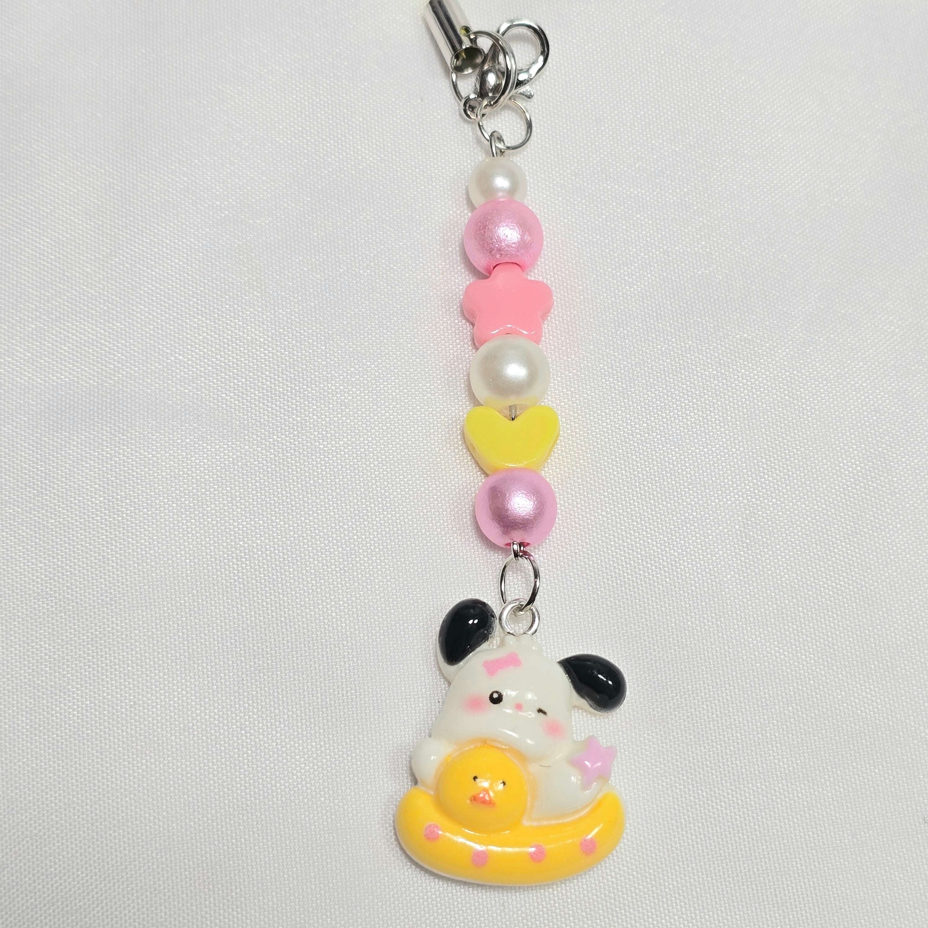 Cute Yellow Pochacco Kawaii Beaded Key Chain or Phone Charm