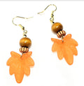 Fall Orange Maple Leaf Dangle Earrings with Wooden Beads