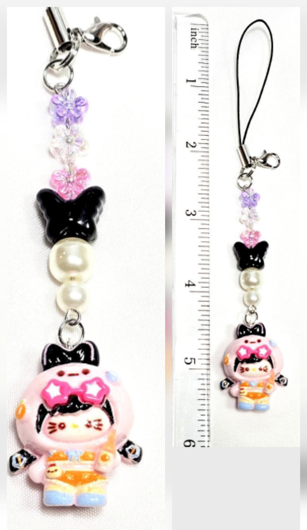 Whimsical Kawaii Beaded Pink Kitty Girl Keychain or Phone Bag Charm
