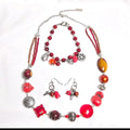 Upcycled Vintage Chicos Red Beaded Bohemian Preppy Y2K Jewelry Necklace Set