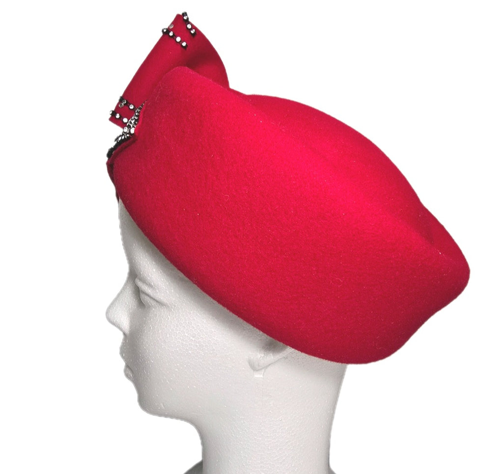 Hopeless Romantic 100% Wool  Red Church Wedding Derby Fascinator Hat with Bow