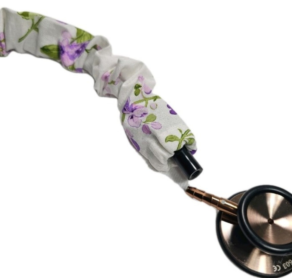 Handmade White with Purple Lavander Floral  Stethoscope Sleeve: Cotton Cover