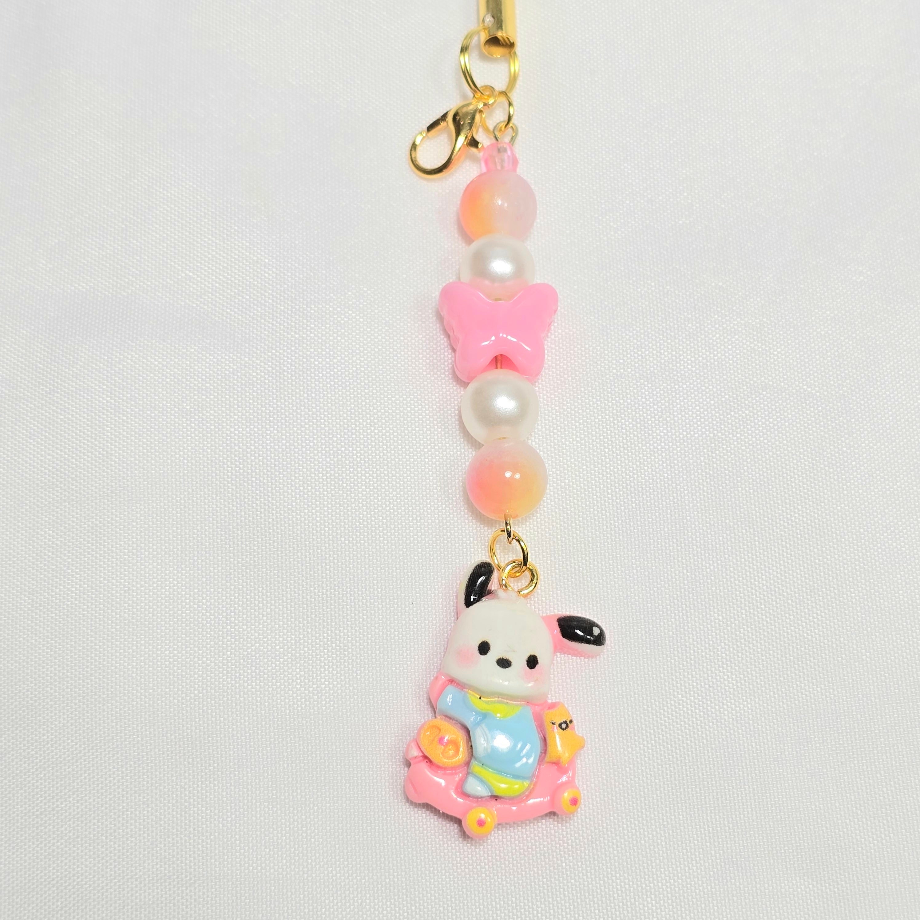 Cute Pink Pochacco Kawaii Beaded Key Chain or Phone Charm